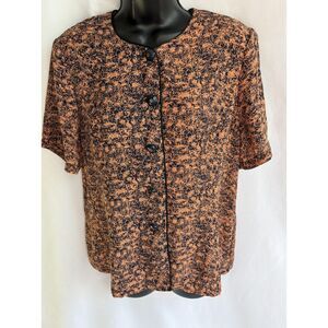 Vintage Member Fashion Button Down Blouse Top Size XL Orange Shoulder Pads Retro